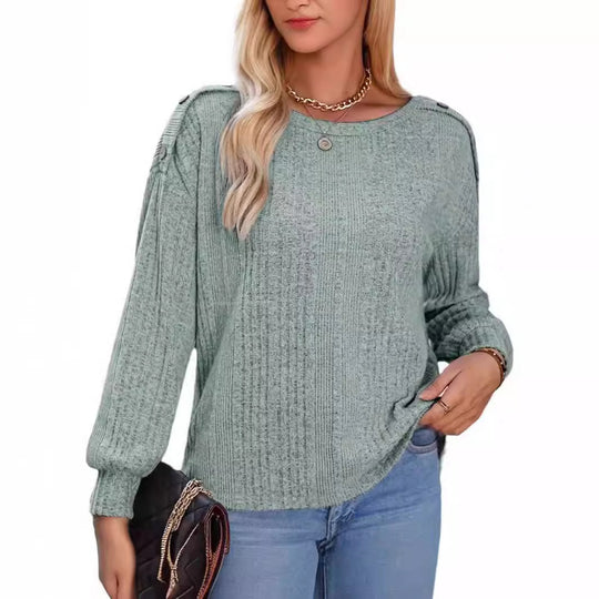 Damen Stylisches Strickoberteil mit überschnittenen Schultern und Knopfdetails R&B