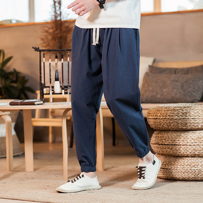 Herren nan leichte Baumwoll-Leinen Jogginghose mit Kordelzug elastischen Bündchen und Seitentaschen R&B