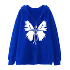 Damen Zip-Hoodie mit einzigartigem Skelett- und Schmetterlingsmotiv