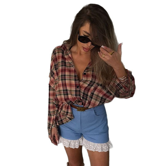 Damen oversized Karohemddesign R&B