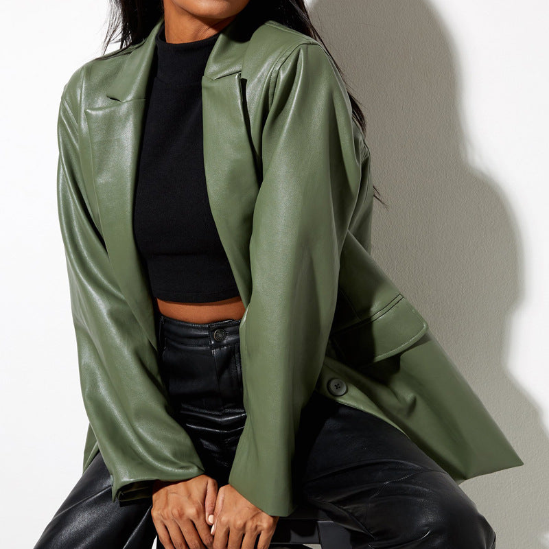 Damen elegante und stilvolle Kunstlederjacke R&B