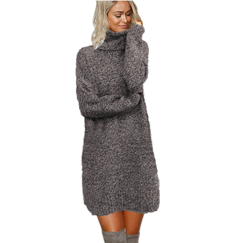 Damen Strickkleid mit hohem Kragen aus kuscheligem Material R&B