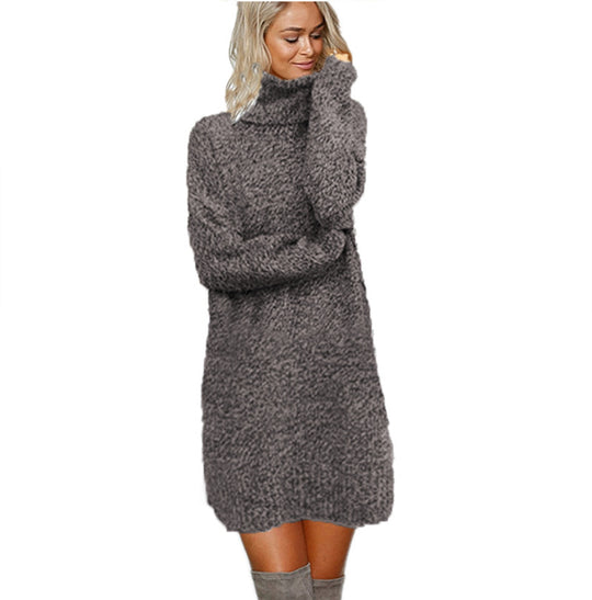 Damen Strickkleid mit hohem Kragen aus kuscheligem Material R&B