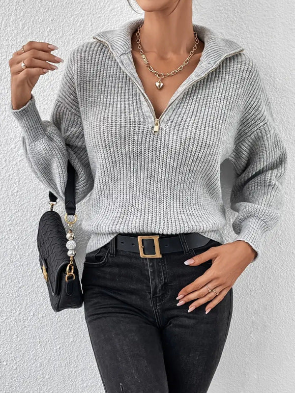 Damen modischer Pullover mit hochgeschlossenem Kragen und Reißverschluss R&B