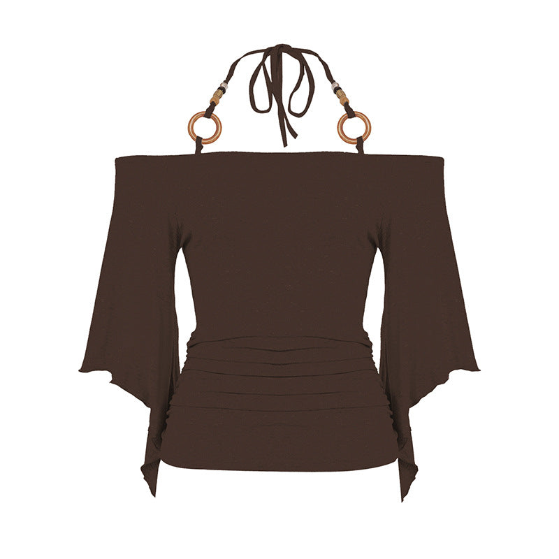 Damen Off-Shoulder Oberteil mit voluminösen Ärmeln und dekorativen Bindedetails R&B