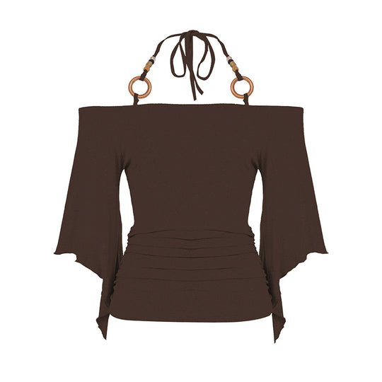 Damen Off-Shoulder Oberteil mit voluminösen Ärmeln und dekorativen Bindedetails R&B
