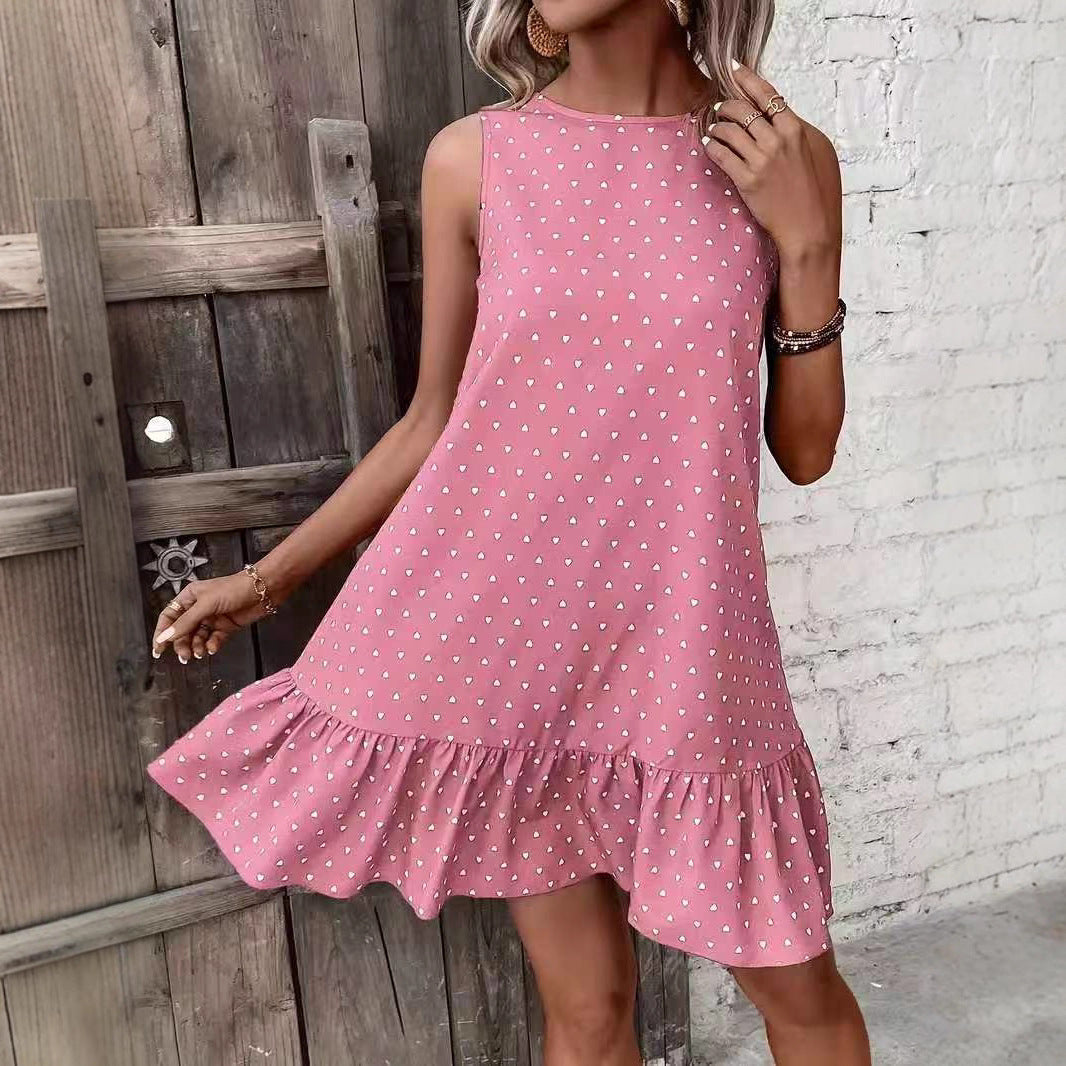 Damen Minikleid mit Herzmuster und Volantabschluss R&B