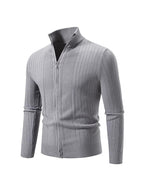 Herren Strickpullover mit hochschließendem Reißverschluss und feinem Rippdesign