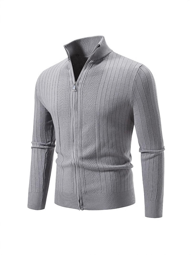Herren Strickpullover mit hochschließendem Reißverschluss und feinem Rippdesign