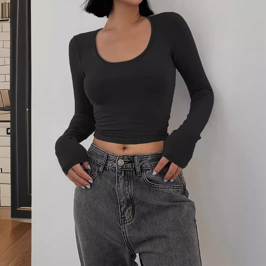 Damen Figurbetontes Langarmshirt mit weiten Ärmeln R&B