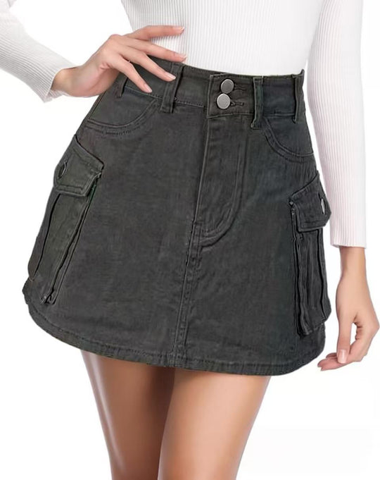 Damen Denim-Minirock mit aufgesetzten Taschen und modernen Details R&B