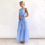 Damen Maxikleid mit raffiniertem Hochkragen und gestuftem Design R&B