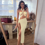 Damen elegantes Maxikleid mit Halterneck und raffiniertem Design R&B