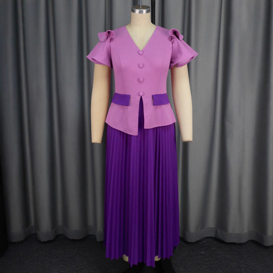 Damen Elegantes Plissee-Kleid mit modischen Rüschendetails und taillierter Jacke R&B