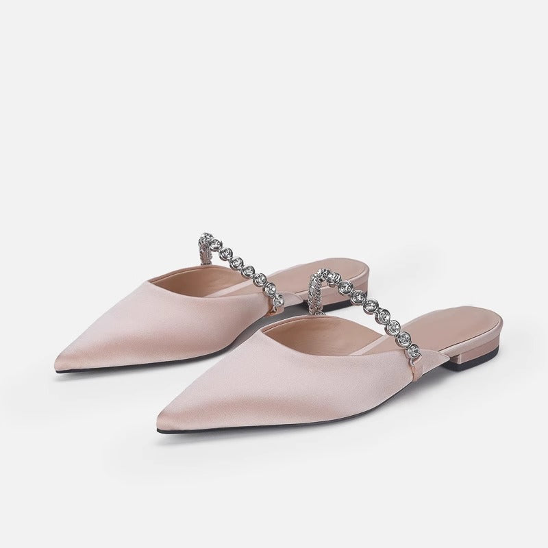 Damen Elegante Sling-Pantoletten mit Funktionskette und spitzem Design R&B