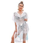 Damen elegante Häkelstrand-Tunika mit Fransen R&B