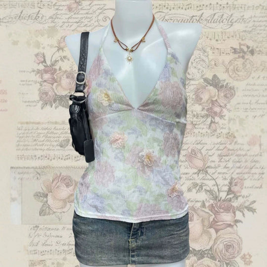 Damen Blühendes Sommer-Top mit elegantem V-Ausschnitt und feinen Rüschendetails R&B