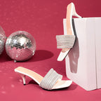 Damen elegante High Heel Mules mit geschwungenem Riemendesign R&B