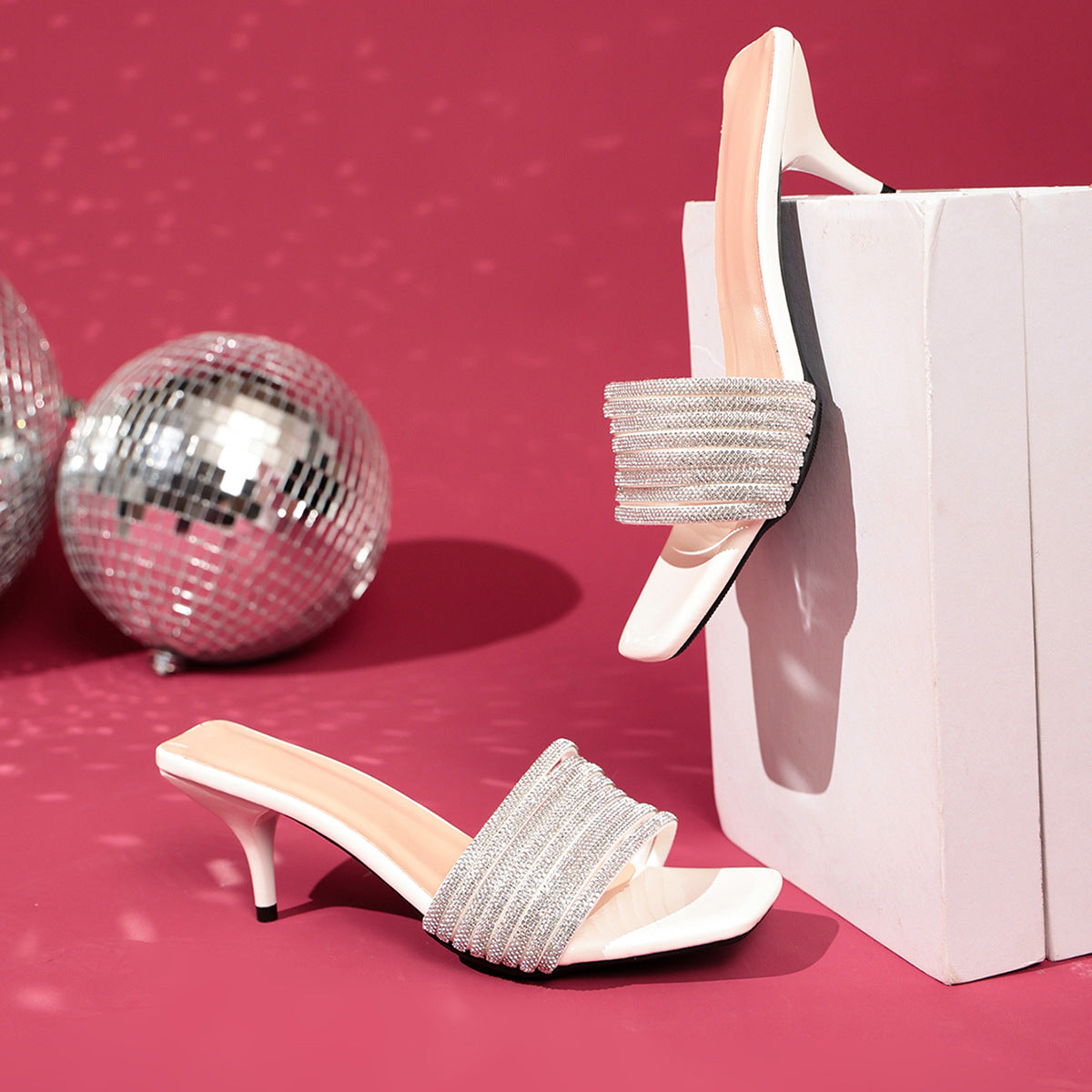 Damen elegante High Heel Mules mit geschwungenem Riemendesign R&B