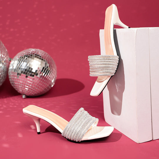 Damen elegante High Heel Mules mit geschwungenem Riemendesign R&B