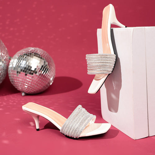 Damen elegante High Heel Mules mit geschwungenem Riemendesign R&B