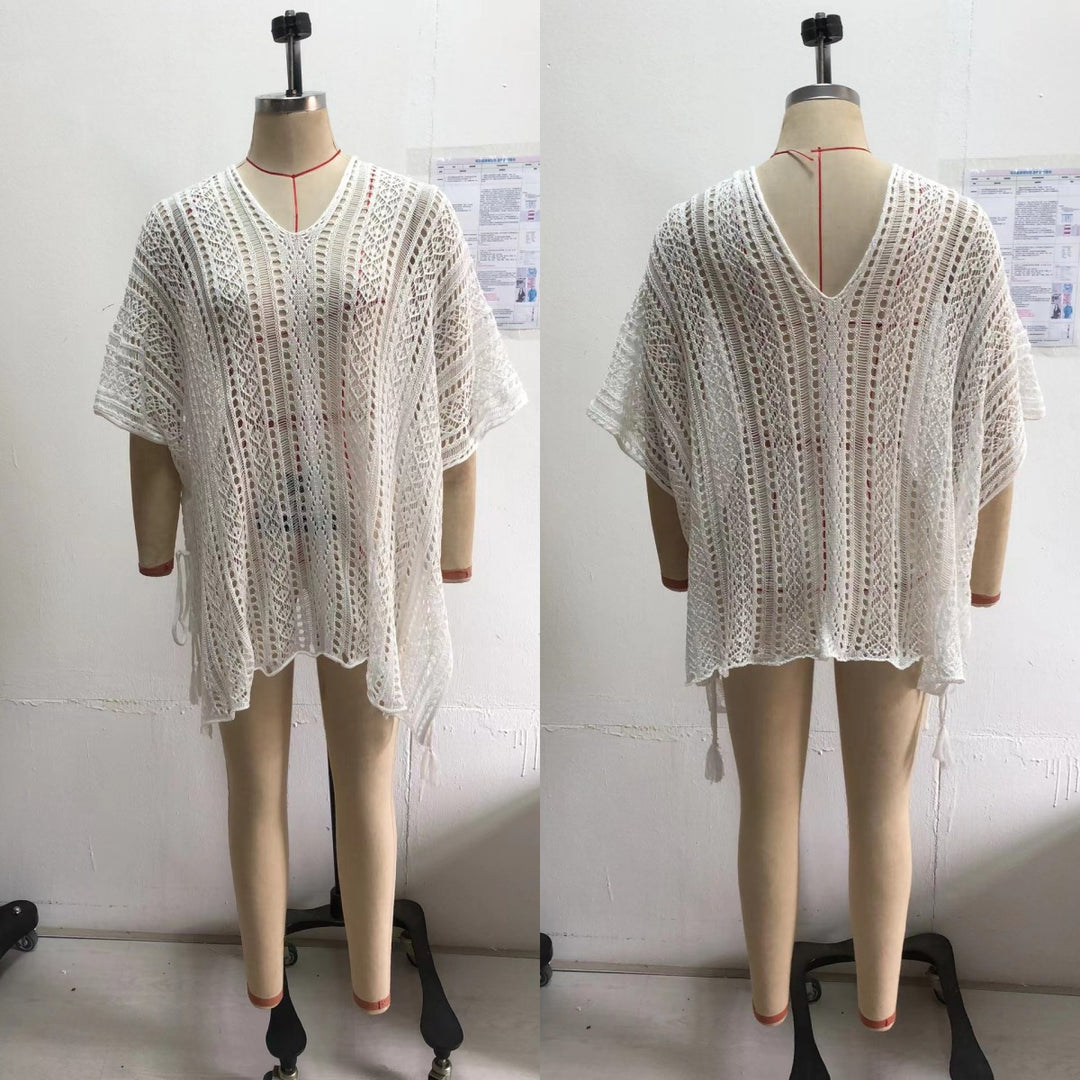 Damen Häkel-Strandtunika mit elegantem Schnitt und durchbrochenen Details R&B