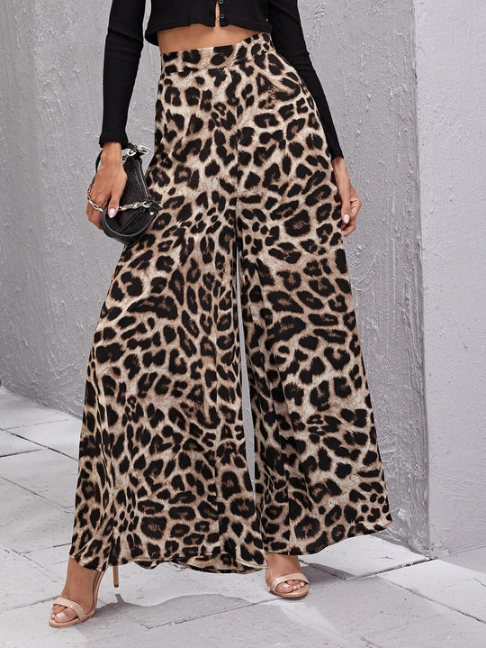 Damen Weitbeinige Hose im trendigen Leopardenmuster R&B