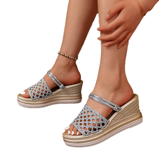 Damen Wedge-Pantoletten mit geflochtenem Riemendesign und komfortablem Fußbett R&B