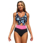 Damen Einteiler Badeanzug mit innovativem Cut-Out-Design und farbenfrohem Muster R&B