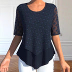Damen nan Tüllbluse mit bestickten Punkten, halbtransparenten Ärmeln und asymmetrischem Stufensaum R&B