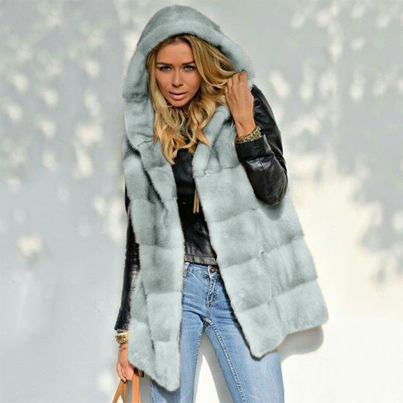 Damen Fleece-Weste mit Kapuze