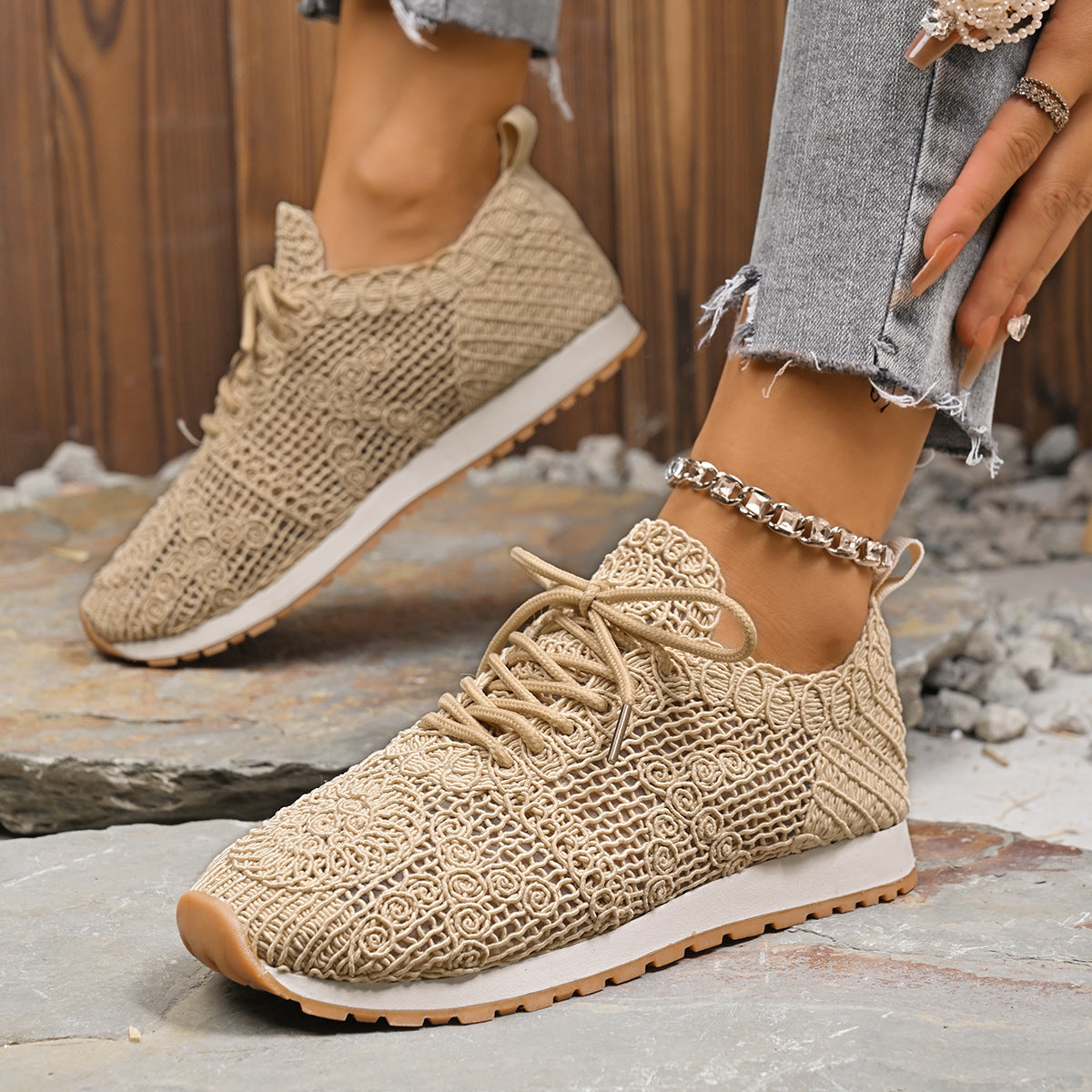 Damen Atmungsaktive Freizeitsneaker mit floralem Netzdesign R&B