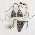 Damen Triangel-Bikini-Set mit Raffungen und Leo-Muster R&B