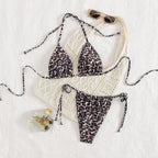 Damen Triangel-Bikini-Set mit Raffungen und Leo-Muster R&B