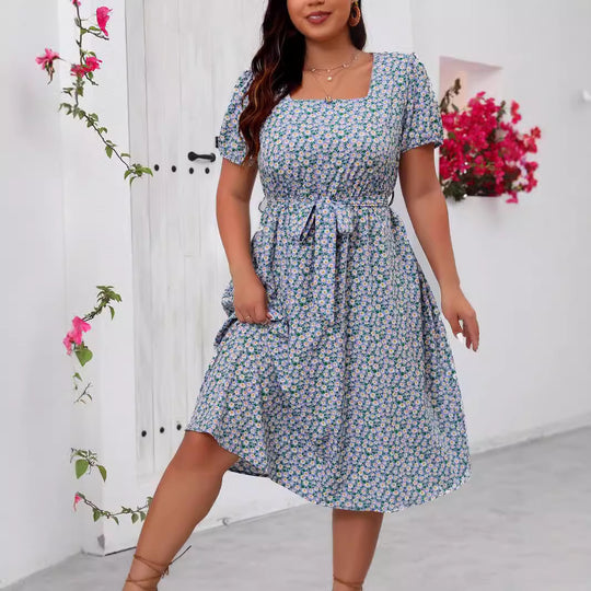 Damen Midi Kleid mit floralem Allover-Print und Puffärmeln R&B