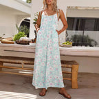 Damen luftiges Sommer-Jumpsuit mit Blumendruck und verstellbaren Trägern R&B