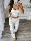 Damen Gemütliches Schlafanzug-Set mit verziertem Top und weiten Hosen
