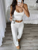 Damen Gemütliches Schlafanzug-Set mit verziertem Top und weiten Hosen