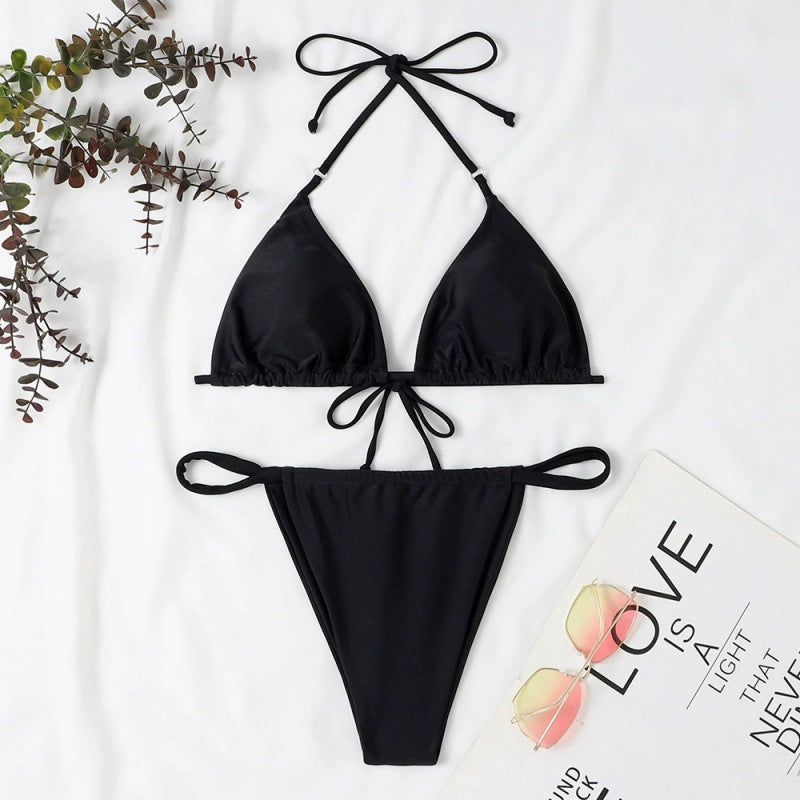 Damen Triangel-Bikini mit verstellbaren Bindebändern und elastischem Bund R&B
