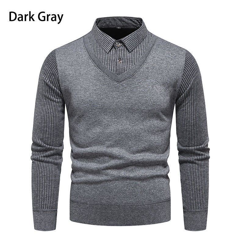 Herren Strickpullover mit V-Ausschnitt und modernem Rippenmuster R&B
