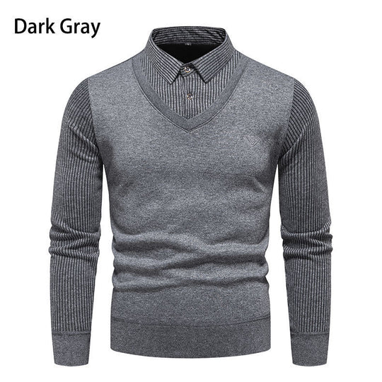 Herren Strickpullover mit V-Ausschnitt und modernem Rippenmuster R&B