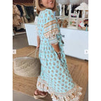 Damen Boho-Stil Kleid mit geflochtener Schnürung und handgefertigten Details R&B