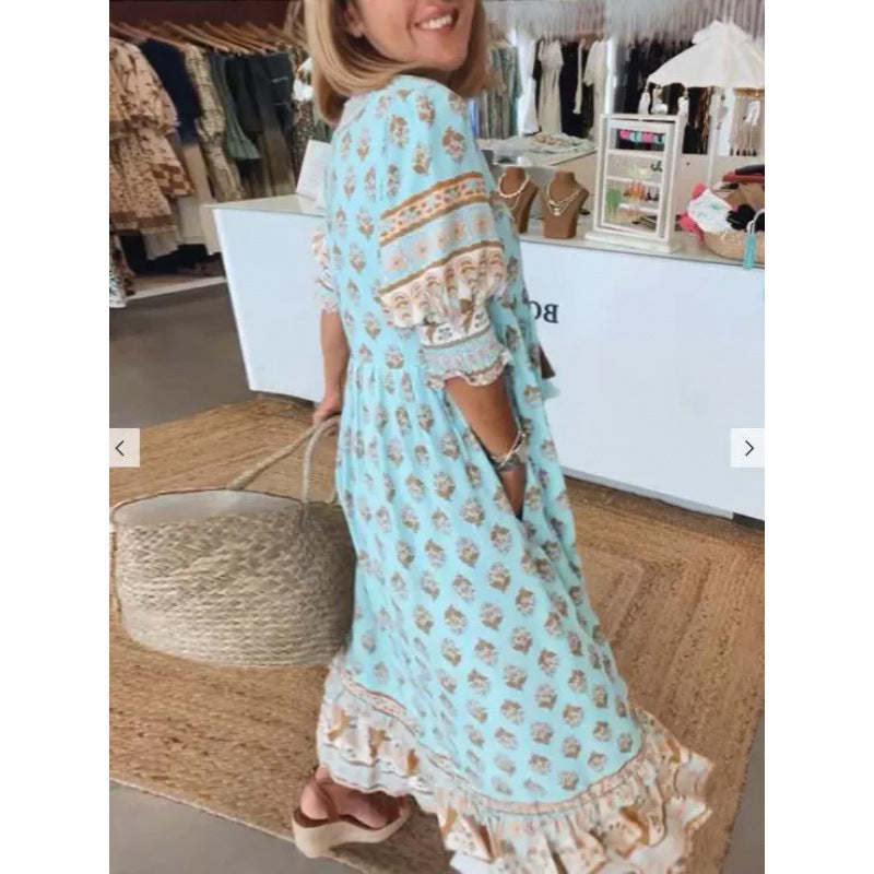 Damen Boho-Stil Kleid mit geflochtener Schnürung und handgefertigten Details R&B