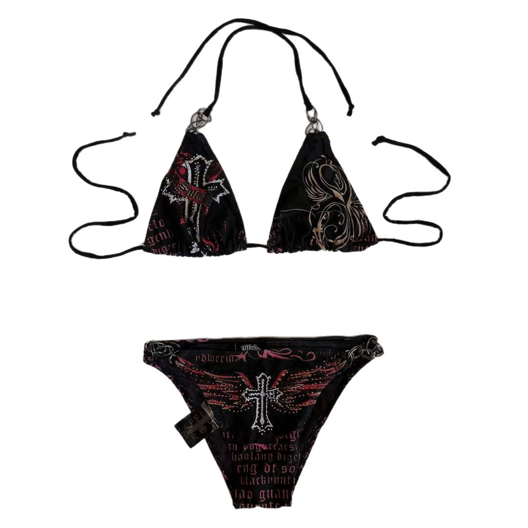 Damen Bikini-Set mit einzigartigem Druck und schimmernden Applikationen R&B