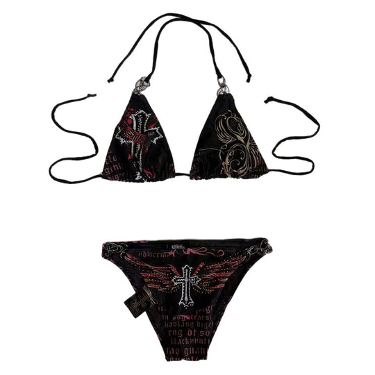 Damen Bikini-Set mit einzigartigem Druck und schimmernden Applikationen R&B