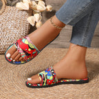 Damen Sommerliche Zehentrenner-Sandalen mit buntem Musterdruck R&B