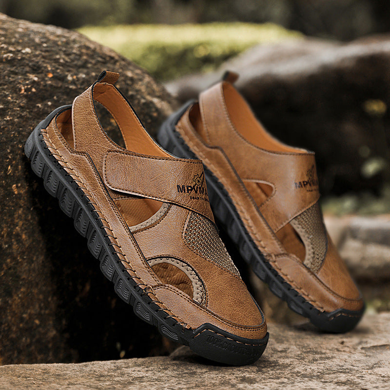 Damen Atmungsaktive Leder-Sandalen mit verstellbarem Klettverschluss R&B