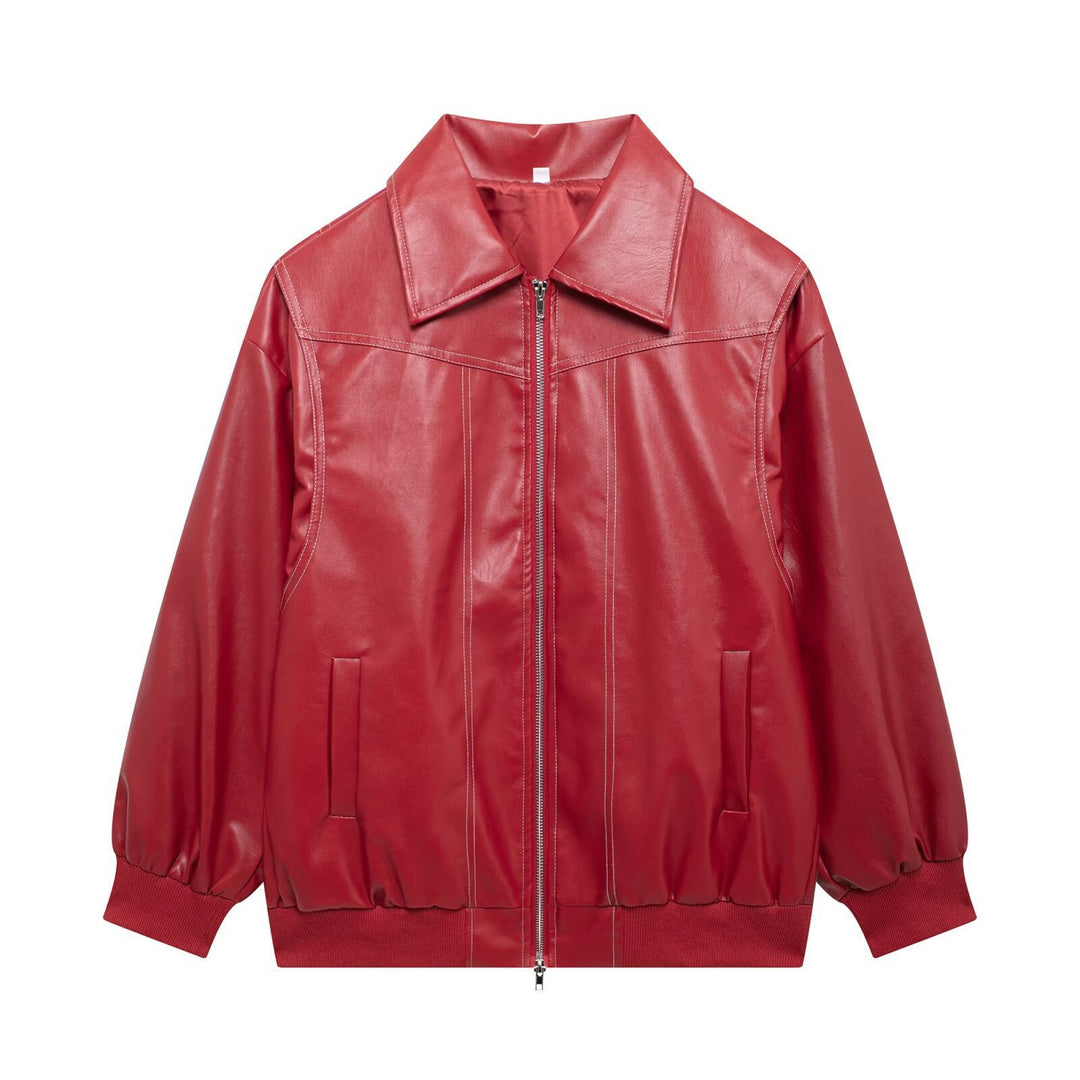 Damen Kunstlederjacke mit lässigem Schnitt und elastischem Saum R&B