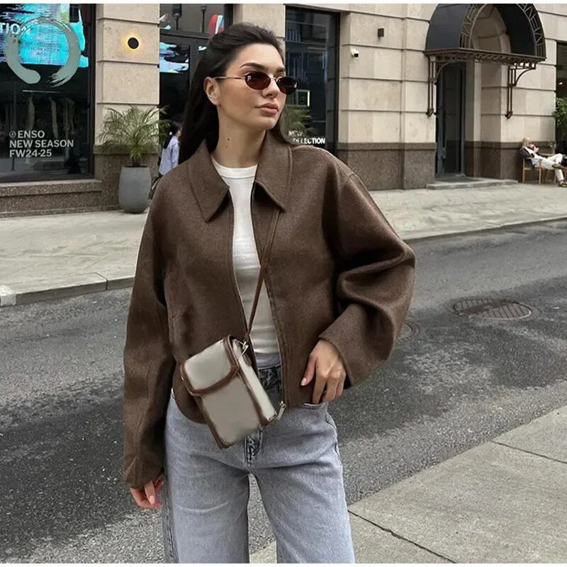 Damen lässige Fleecejacke mit hohem Kragen und praktischen Taschen R&B