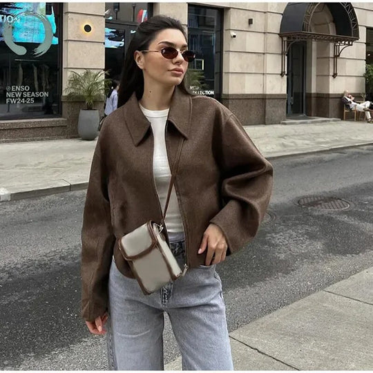 Damen lässige Fleecejacke mit hohem Kragen und praktischen Taschen R&B